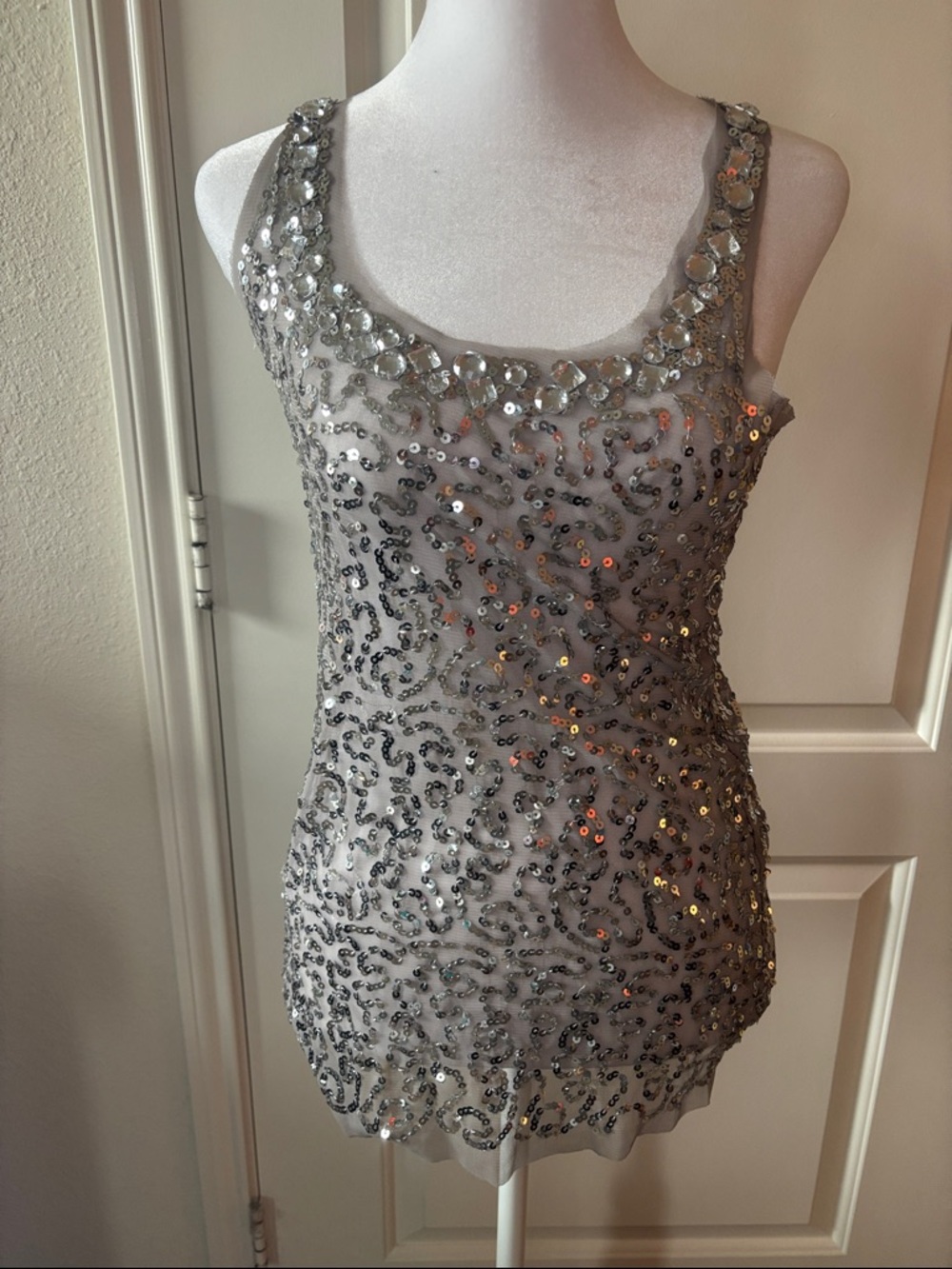 Forever 21 Silver Embroidered Lace Tank